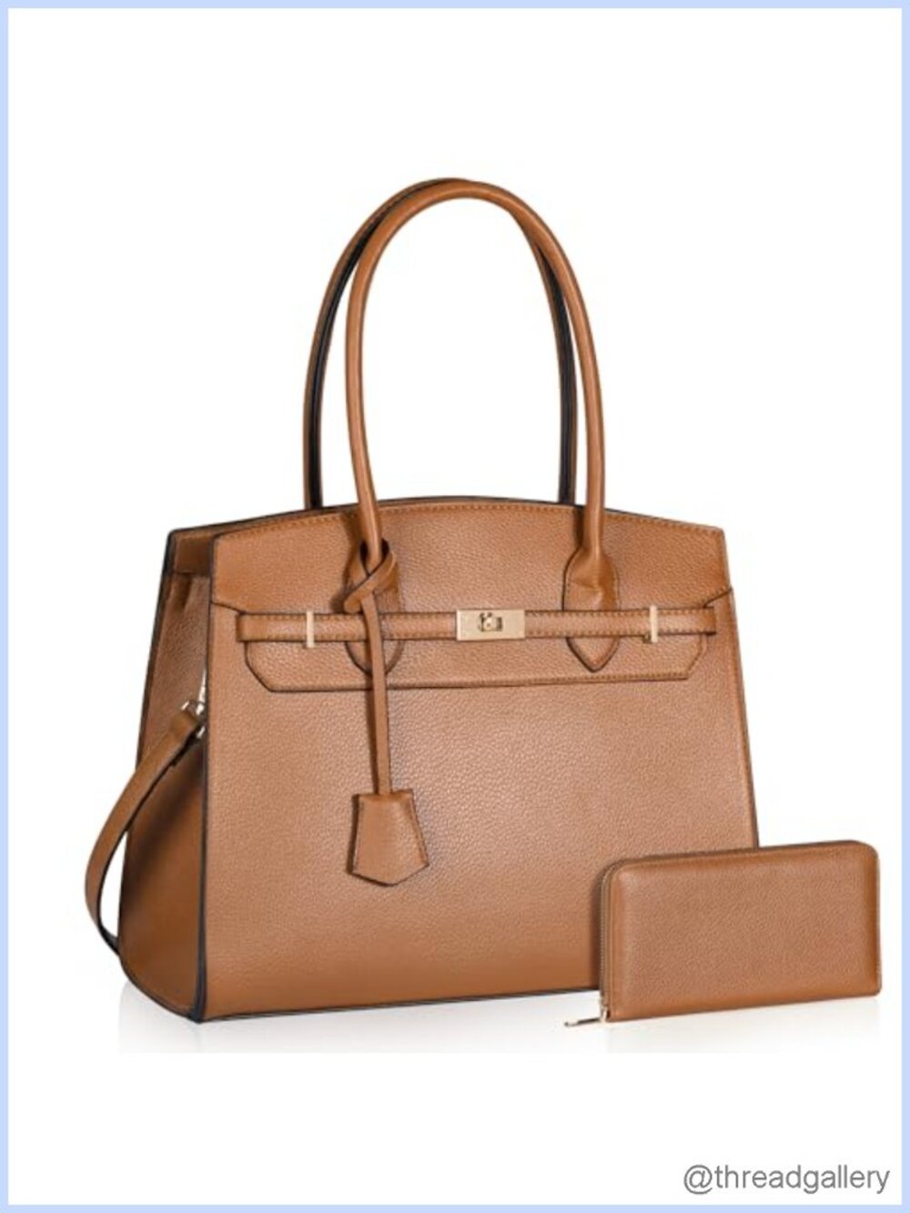 Vegan Leather Satchel with Wallet Adjustable Strap Work Bag